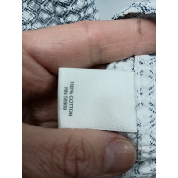 ROWM Mens Button Up Shirt Large White Gray Printed Textured Short Sleeve Preppy - Picture 8 of 10